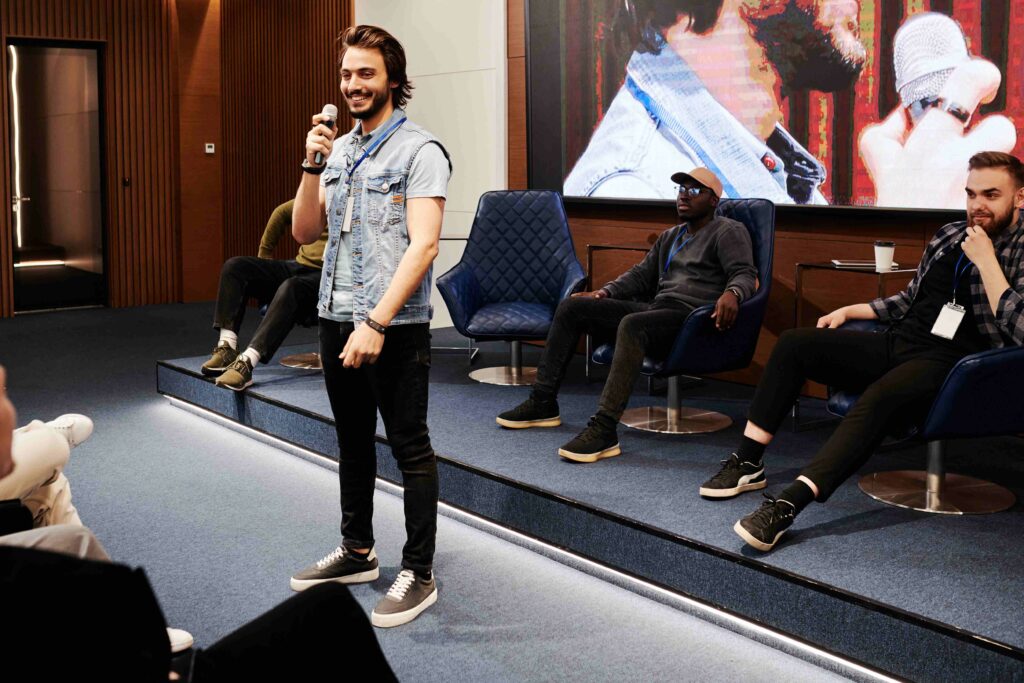 Man giving out a public presentation.